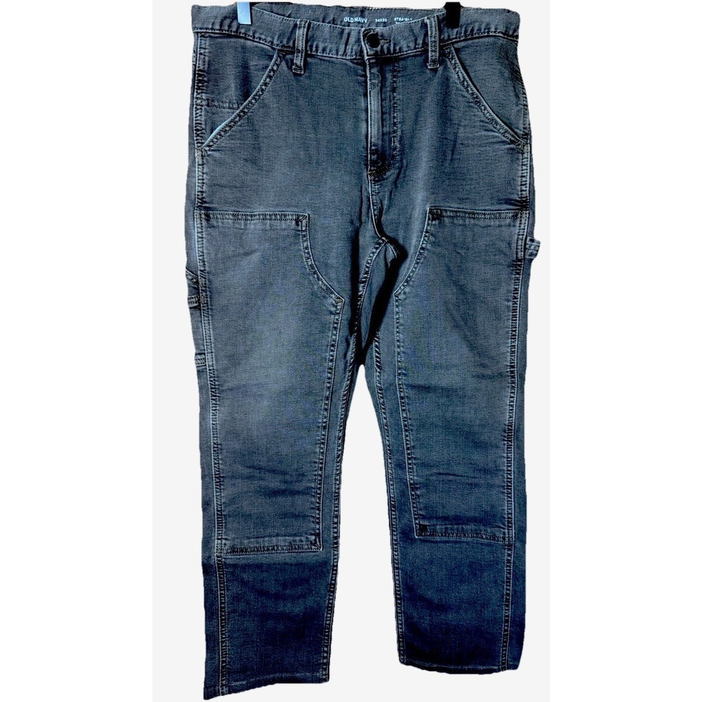 Old Navy Mens Carpenter Jeans Size 34x28 Black Double-Knee Built-In Flex Denim